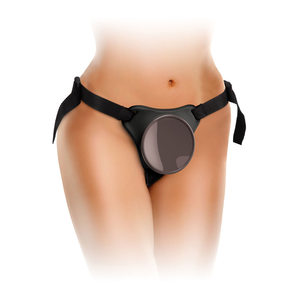 PipeDream king cock comfy body dock strap on harness in black, ready for action.