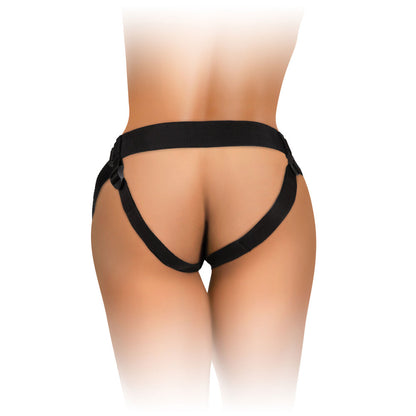 PipeDream king cock comfy body dock strap on harness, adjustable black fabric support.