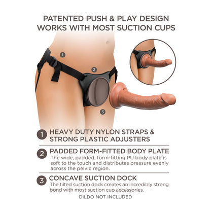 PipeDream comfy body dock strap-on harness with adjustable straps, perfect for comfortable, hands-free fun.