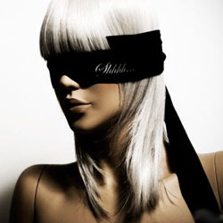 Bijoux Indiscrets shhh blindfold in luxurious black satin for sensual role play.