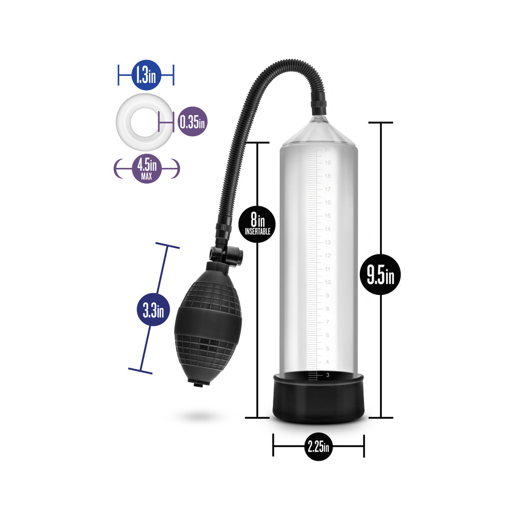 Blush Novelties VX101: transparent penis enlargement pump for enhanced male performance and pleasure.