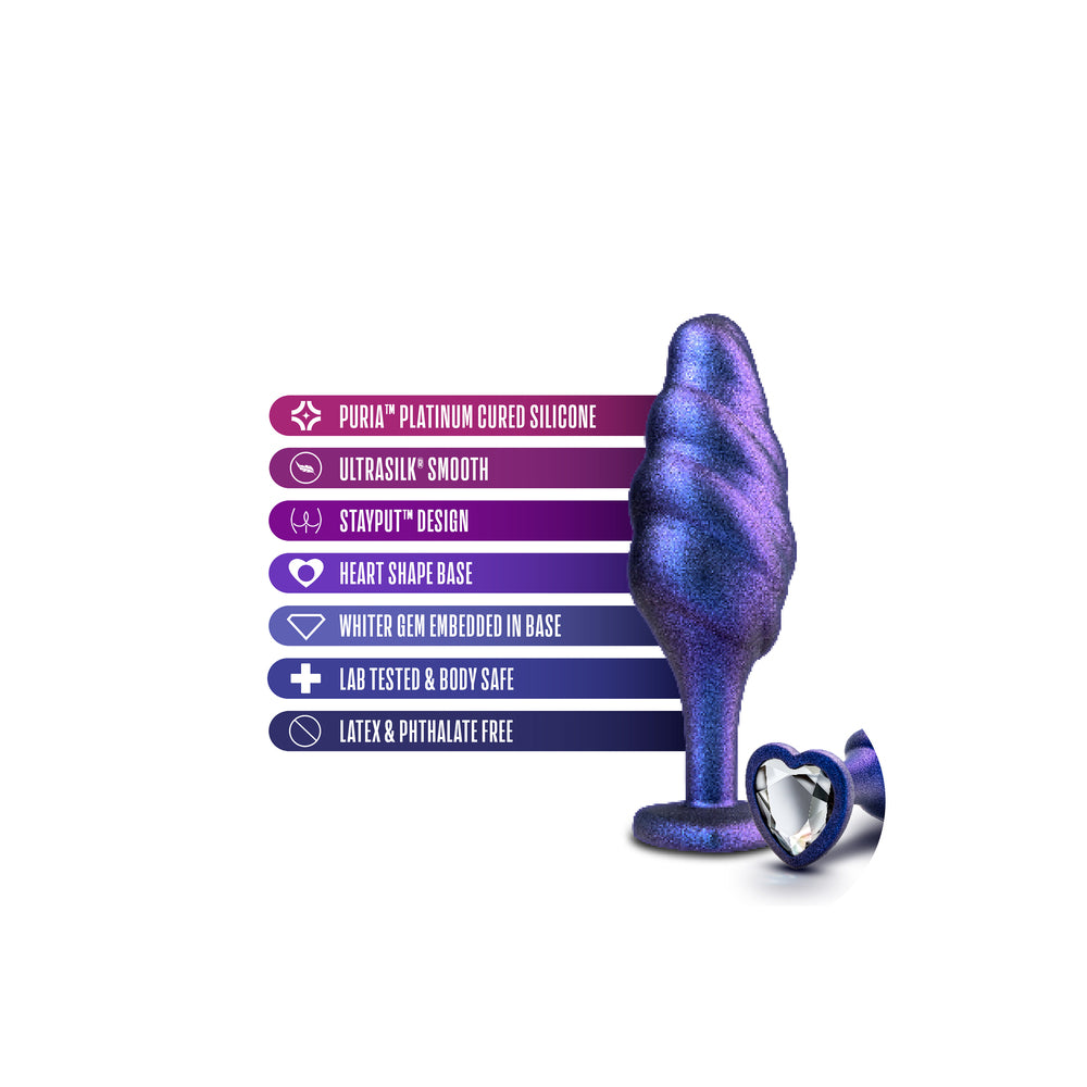 A textured, multi-coloured butt plug from Blush Novelties, designed for anal play and pleasure.