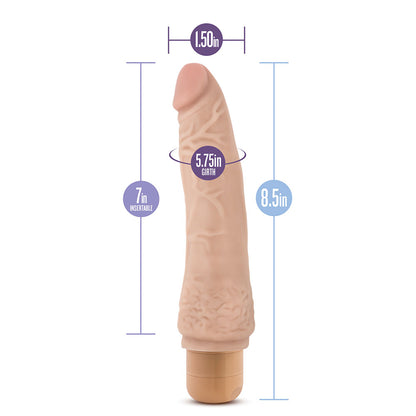 Blush Novelties vibrating cock vibe, 8.5 inches, black, with textured shaft for pleasure.