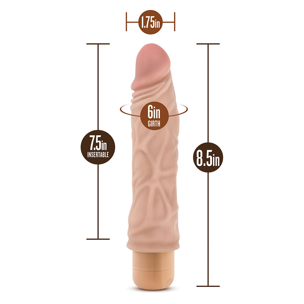 Blush Novelties dr. skin cock vibe: a vibrating, flesh-toned dildo, 8.5 inches long.
