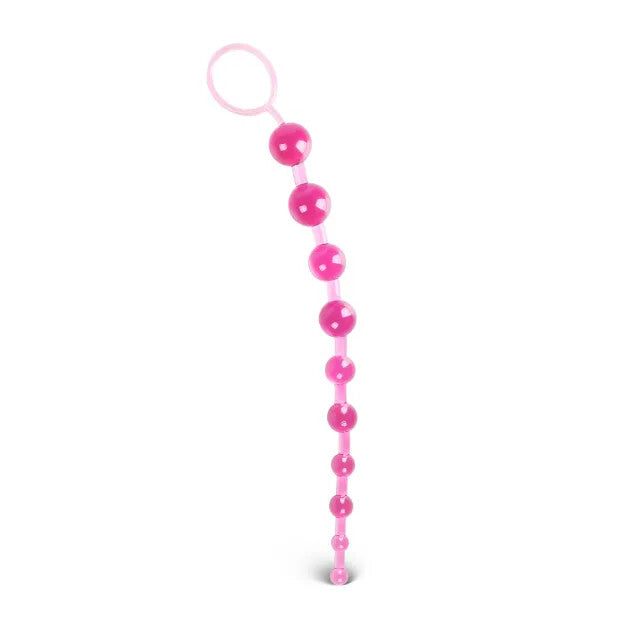 String of 10 pink anal beads, a playful pleasure toy from various toy brands