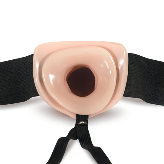 Blush Novelties vanilla-coloured, six-inch hollow strap-on dildo, perfect for hands-free fun.