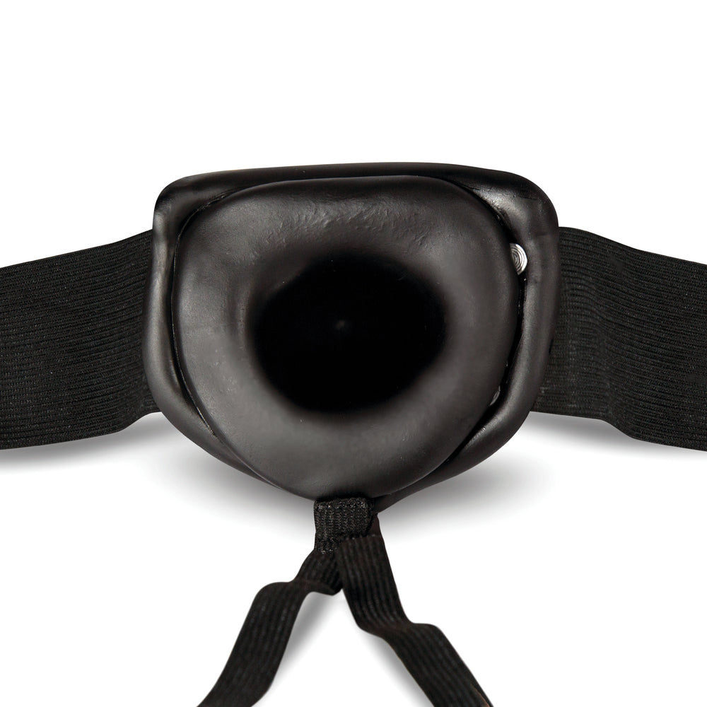Black, 7-inch hollow strap on dildo by Blush Novelties, for comfortable and secure use.