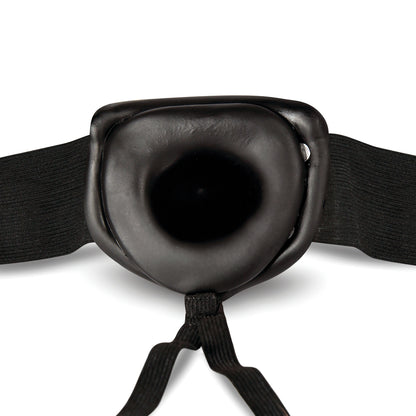 Black, 7-inch hollow strap on dildo by Blush Novelties, for comfortable and secure use.