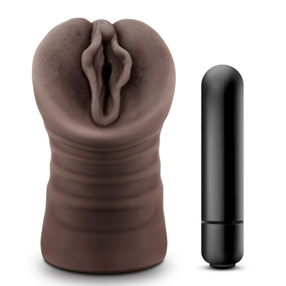 Blush Novelties hot chocolate coloured vibrating vagina masturbator for solo pleasure.