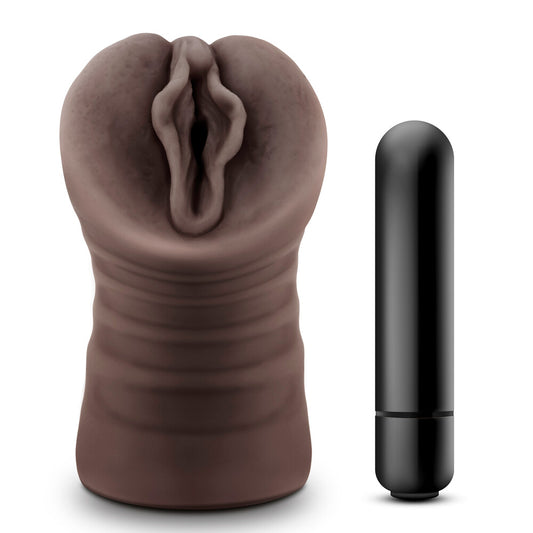 Blush Novelties hot chocolate coloured vibrating vagina masturbator for solo pleasure.