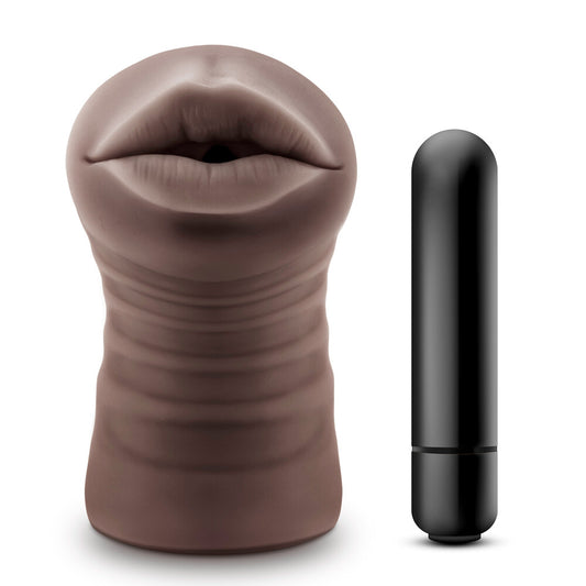 heather grey vibrating masturbator for hot chocolate pleasure, made by blush novelties.