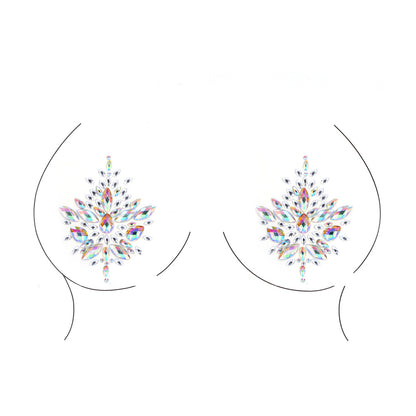 A dazzling, opal-coloured nipple sticker from Shots Toys, a sparkly body accessory.