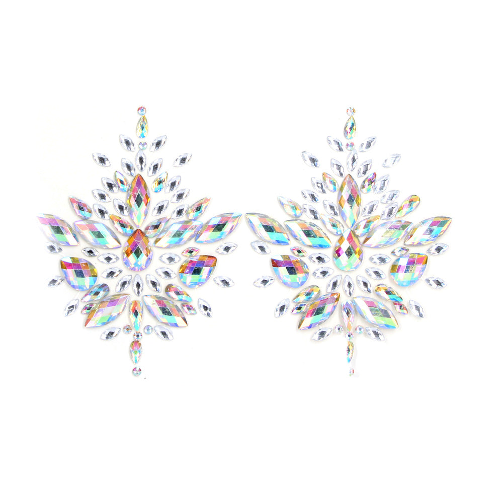 Two opal-coloured nipple stickers from Shots Toys, dazzling body accessories for a fun night out.