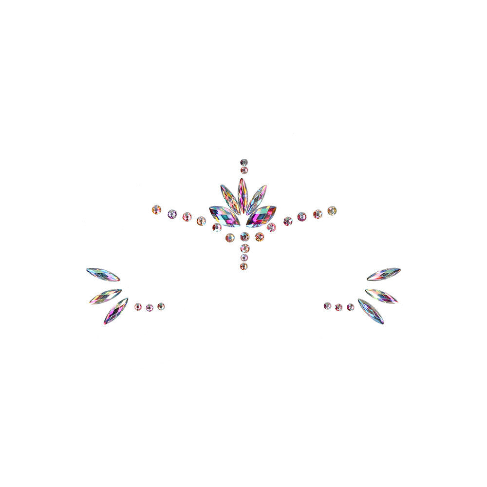 close-up of sparkly opal eye gem stickers, part of our body jewellery range