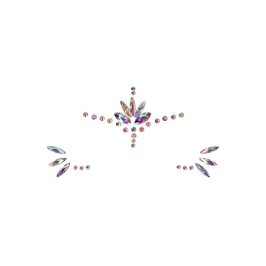close-up of sparkly opal eye gem stickers, part of our body jewellery range