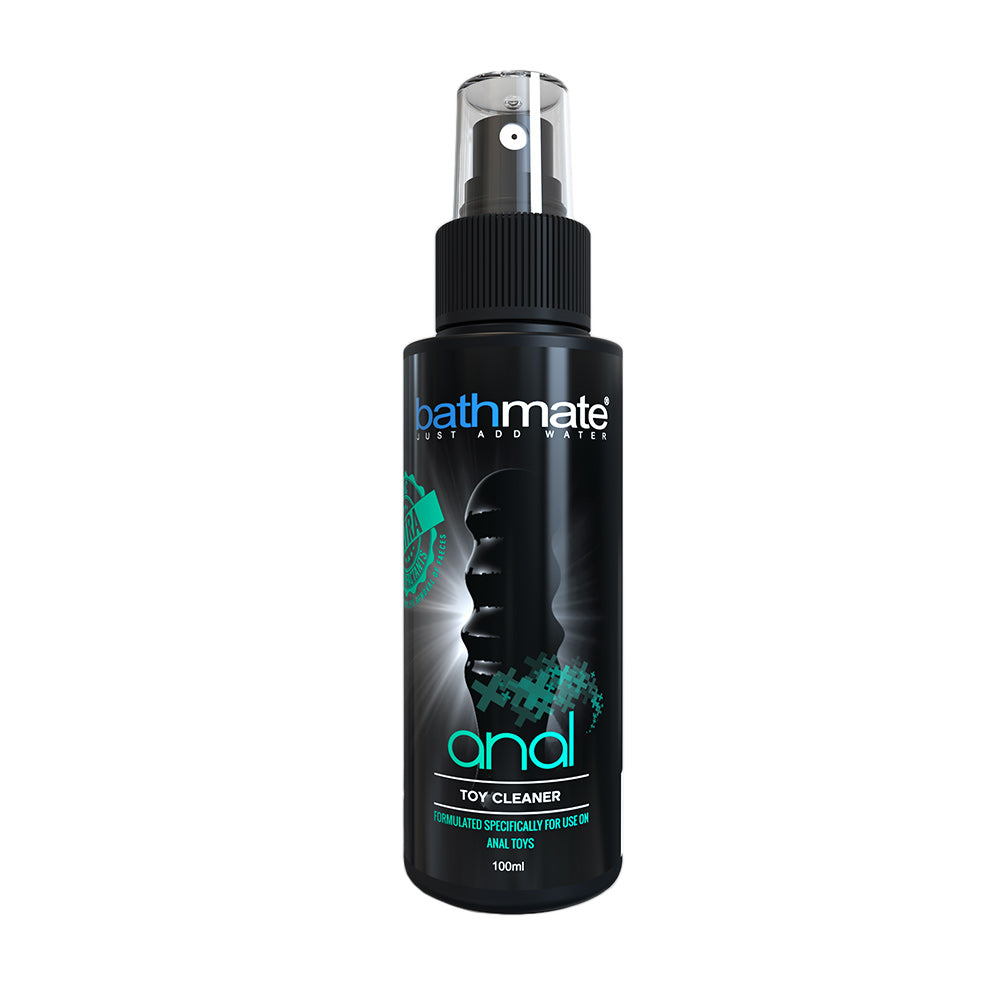 bathmate anal toy cleaner, a clear liquid in a white bottle for intimate hygiene