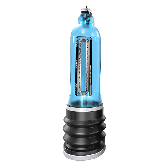 Bathmate Hydromax 9 aqua blue penis pump for length and girth enhancement.