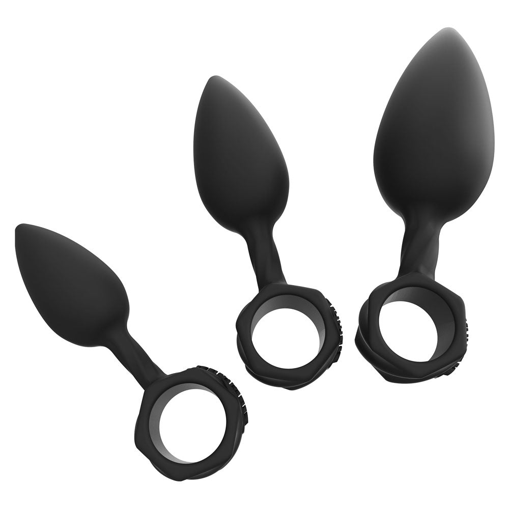 Vibrating anal training plugs, made by Bathmate, for exploring pleasurable sensations and expansion.