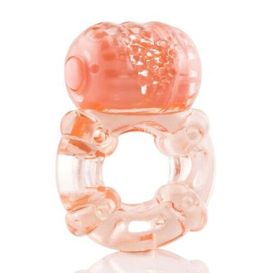 Screaming o big o love ring vibrator, showing its ridged design in a vibrant colour.