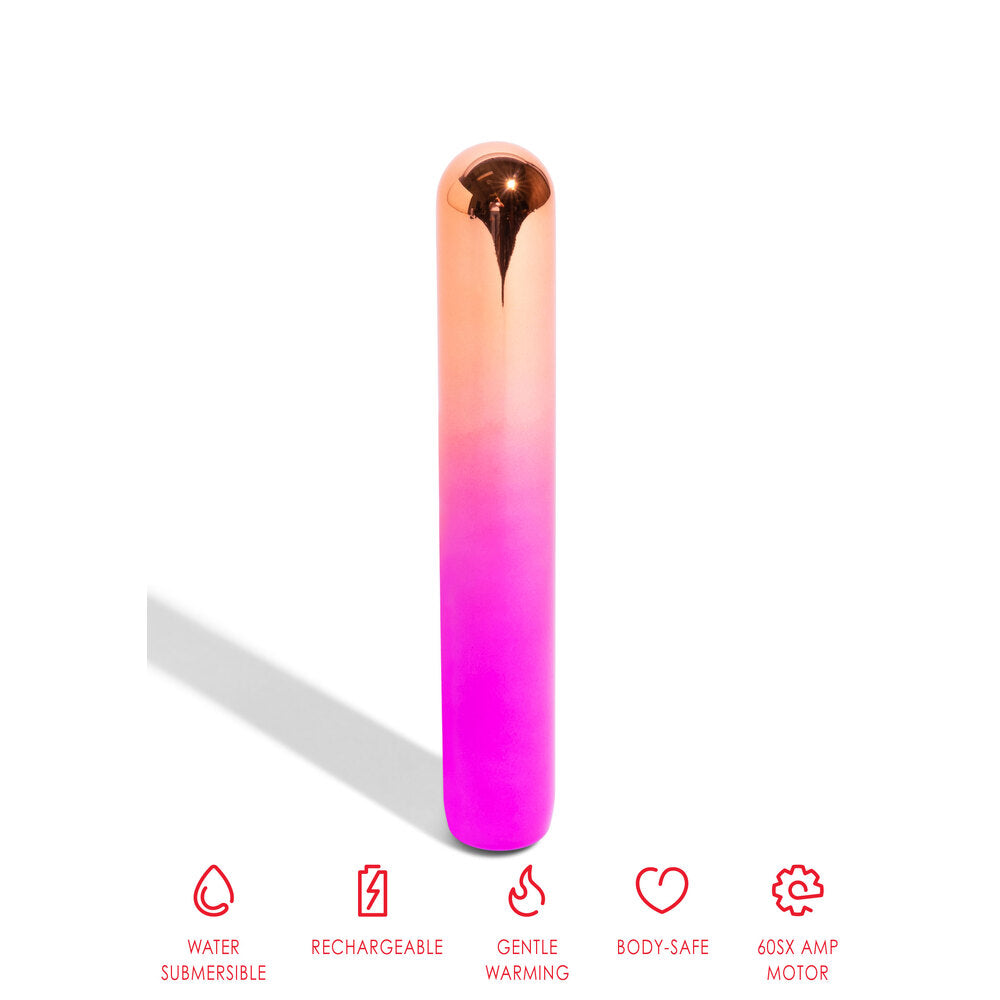 Silver aluminium rumba warming vibe for sensual exploration, a standard vibrator by nu senseuelle.