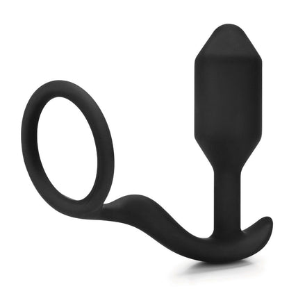 A black snug and tug anal plug with cock ring, a love ring by various toy brands.