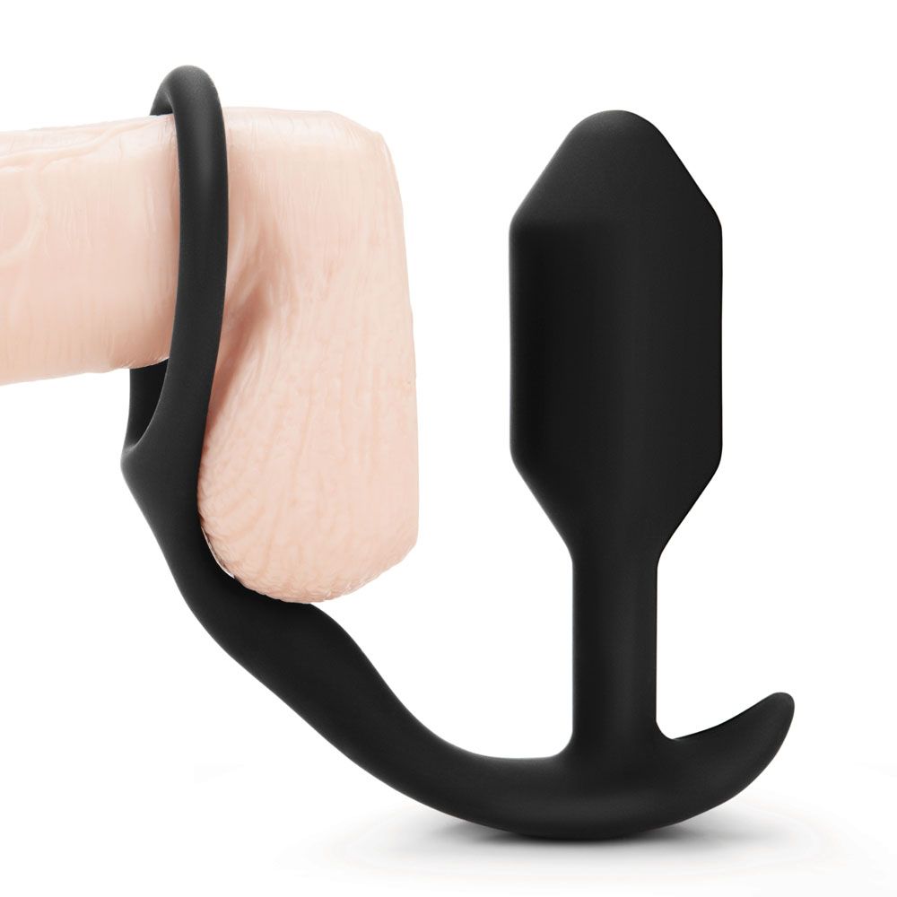 Black silicone anal plug and cock ring combo from Various Toy Brands, designed for pleasure.