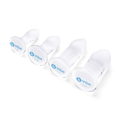 b-vibe anal dilator set, graduated sizes for stretching, made of smooth, body-safe material.