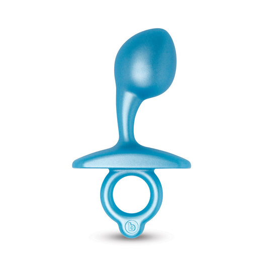 B-Vibe bulb plug, a smooth, rounded butt plug made of body-safe material, in a silver colour.