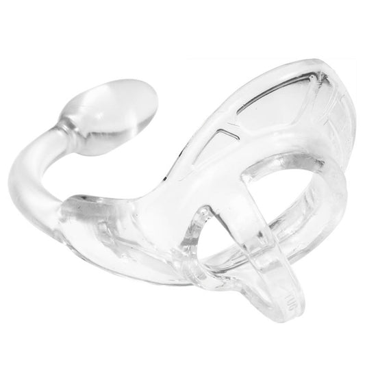 Clear, small Perfect Fit Armour Tug Lock butt plug made from smooth, body-safe material.