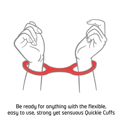 A pair of large, red, Creative Conceptions Quickie Cuffs, ankle or wrist restraints.