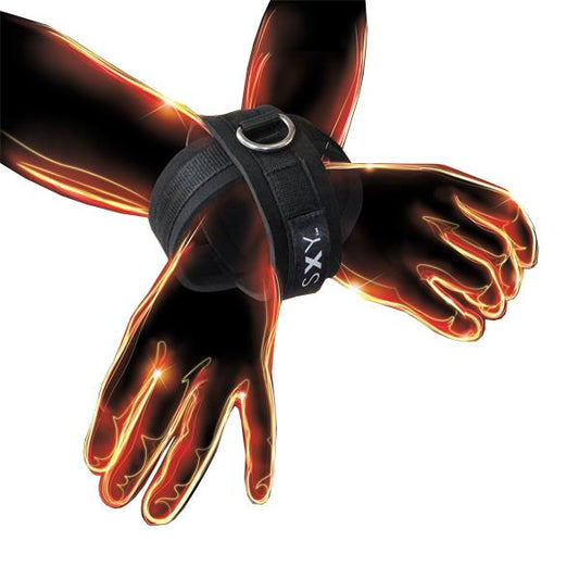 creative conceptions sxy cuffs deluxe neoprene cross cuffs, black and red restraints