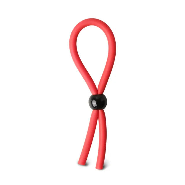 Red adjustable cock ring made of flexible material, a love ring from Various Toy Brands.