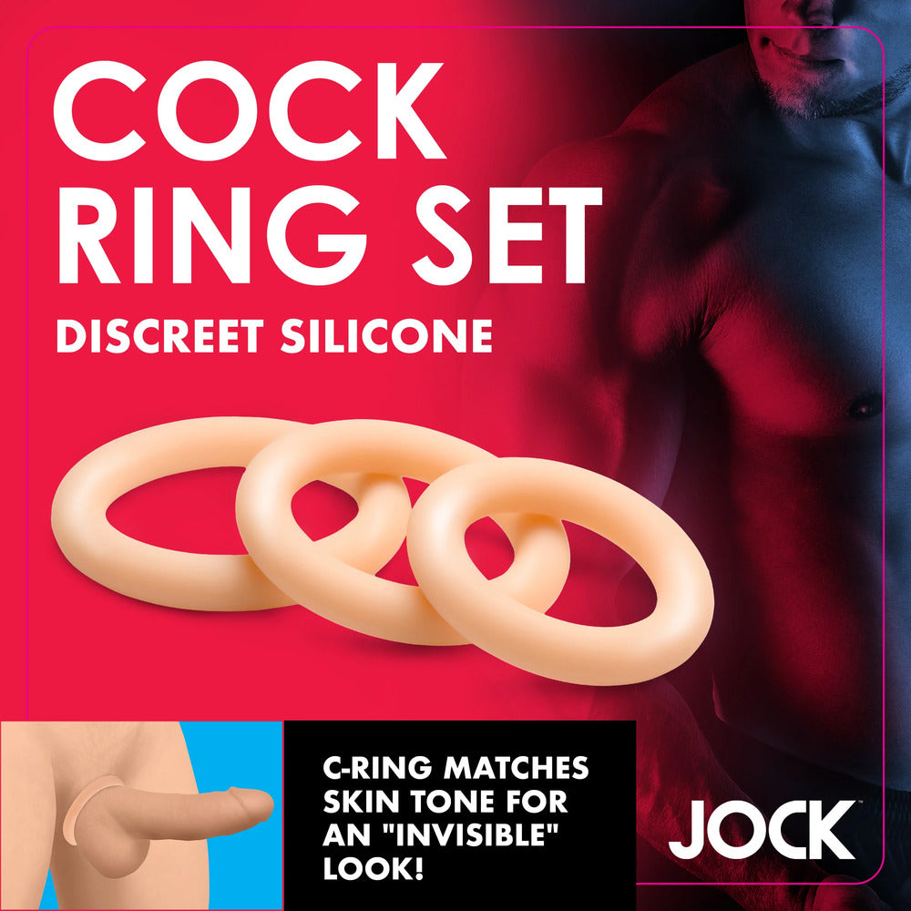 A set of three discreet, smooth silicone cock rings for enhanced pleasure and support.