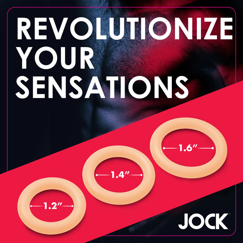 Discreet silicone cock ring set for enhancing pleasure, in a neutral skin tone.