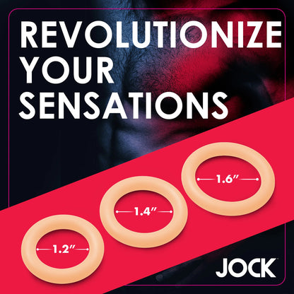 Discreet silicone cock ring set for enhancing pleasure, in a neutral skin tone.