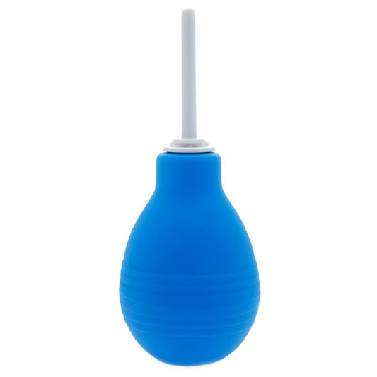 Clean Stream blue enema bulb, a personal hygiene device, made from smooth silicone.
