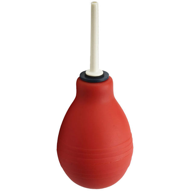 Clean stream red enema bulb for personal hygiene, a soft and flexible design.