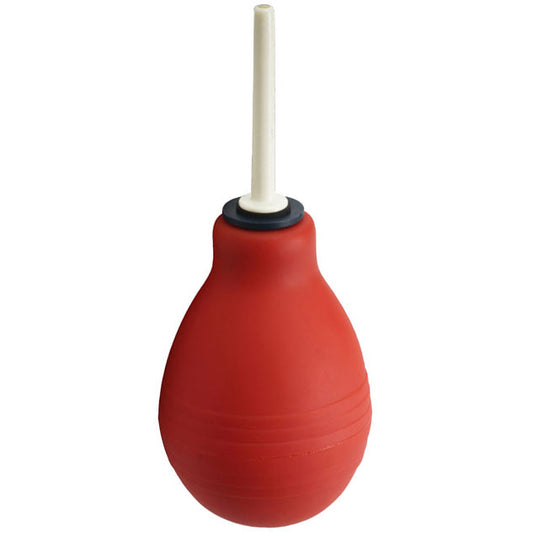 Clean stream red enema bulb for personal hygiene, a soft and flexible design.