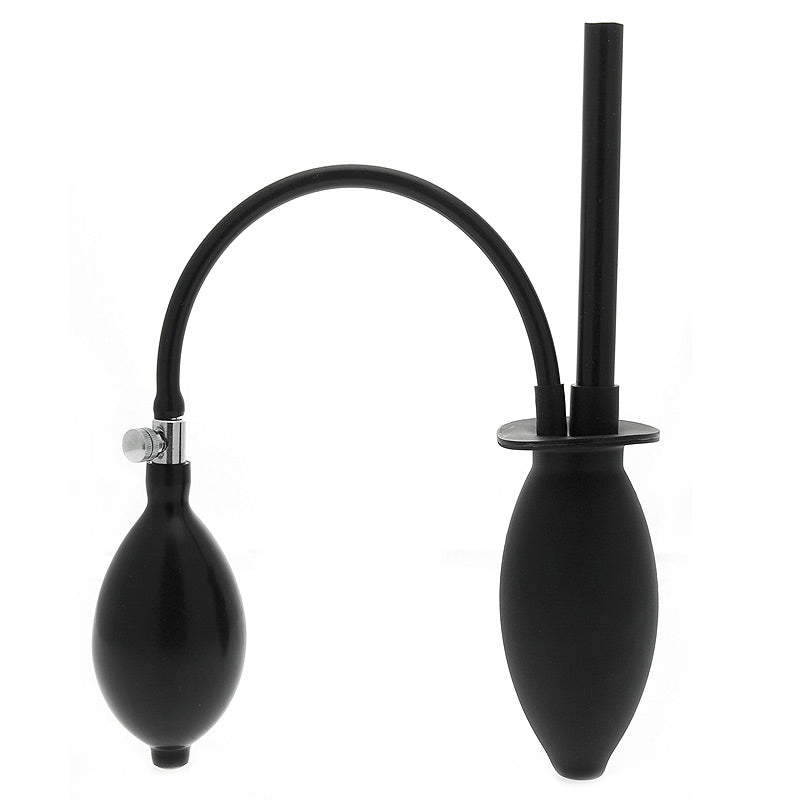 Clean Stream inflatable enema plug, clear silicone with inflation bulb, for personal hygiene.