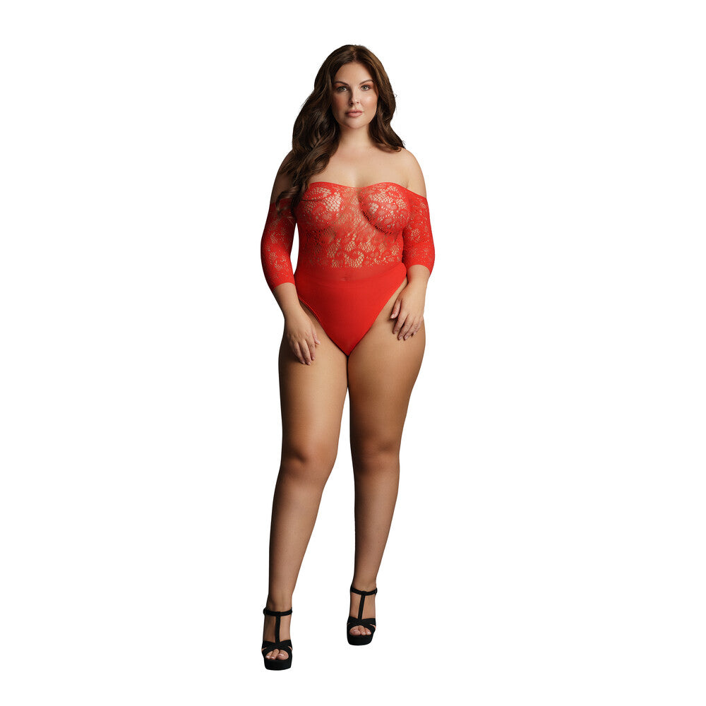 red crotchless teddy with rhinestones, a plus size lingerie piece from shots toys