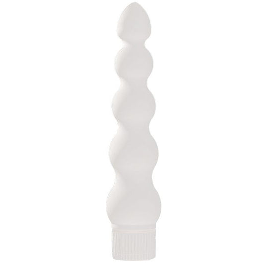 Doc Johnson White Nights ribbed anal vibrator, 7 inches long, for pleasure play
