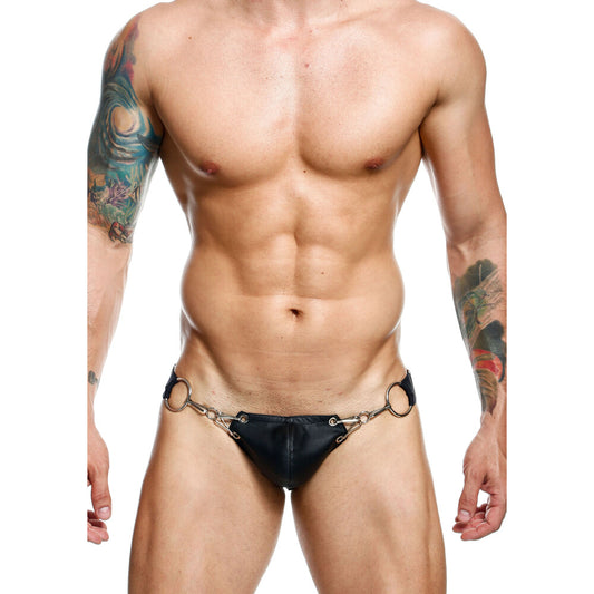 Black jockstrap with press stud fasteners, part of the dungeon basics range for men.