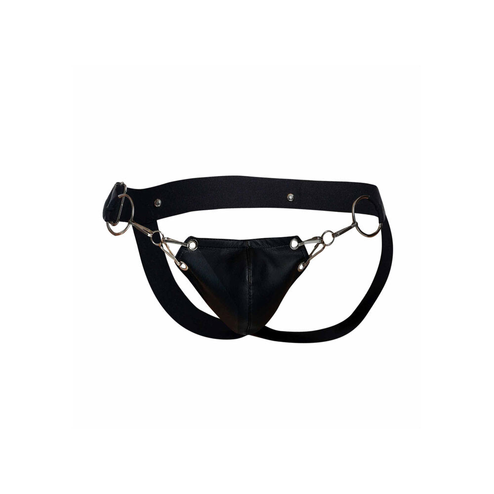 Black snap jockstrap from various toy brands, part of the dngeon basics range, for men.
