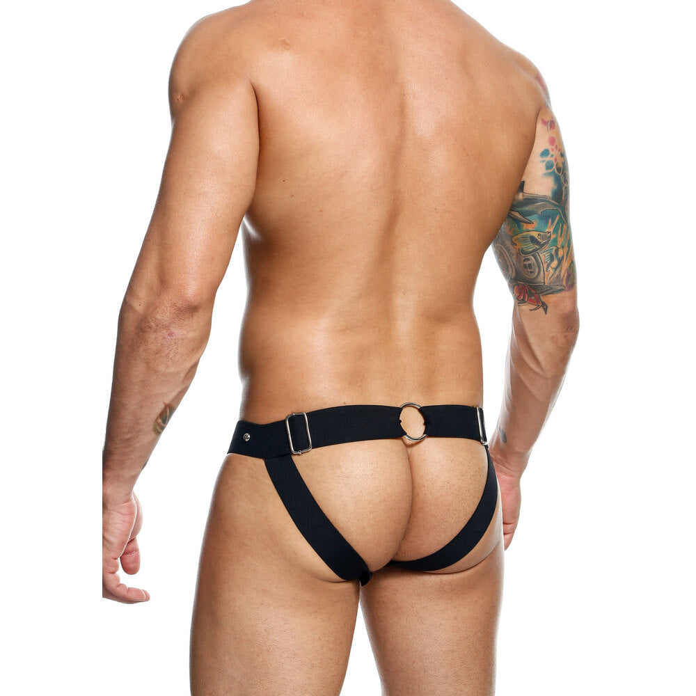 A black Male Basics jockstrap with a cheeky 'peekaboo' opening at the front.