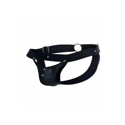 Black male basics jockstrap with a peekaboo front pouch, part of the basics range.