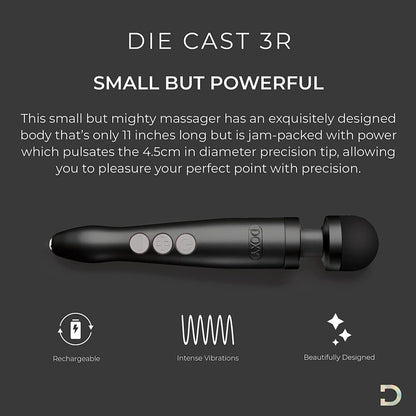 The matte black doxy die cast 3 rechargeable wand massager, a sleek personal vibrator.