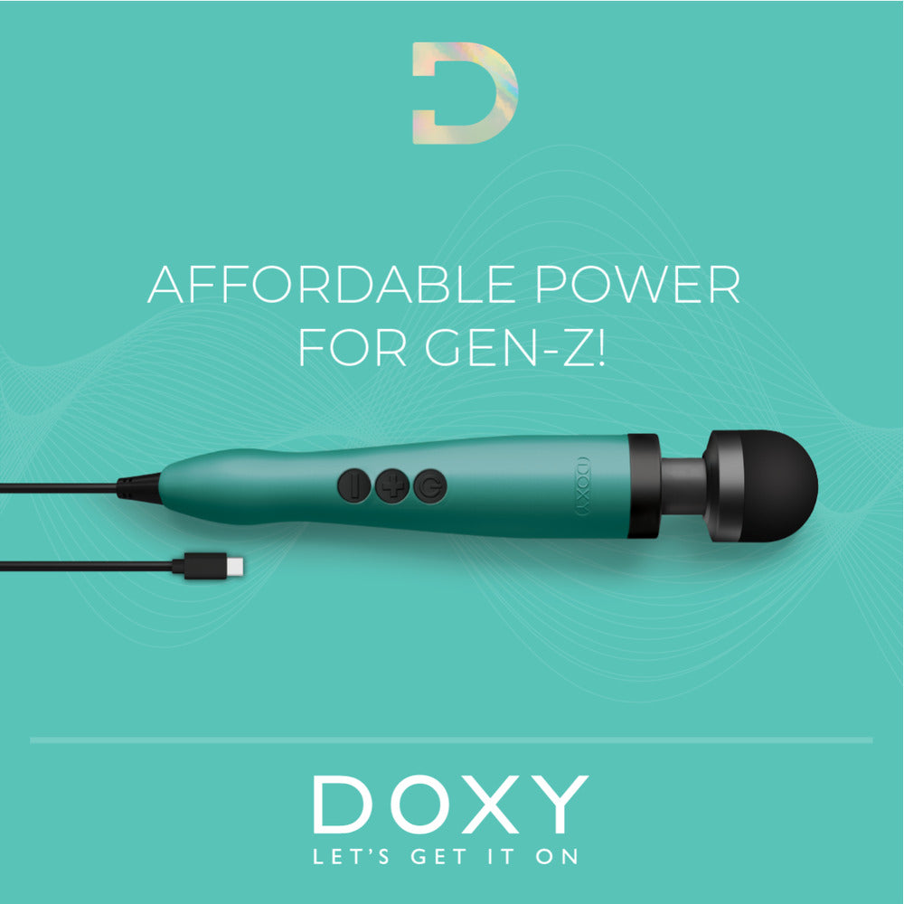 Doxy Wand 3 turquoise USB powered massager, a wand vibrator with a smooth finish.