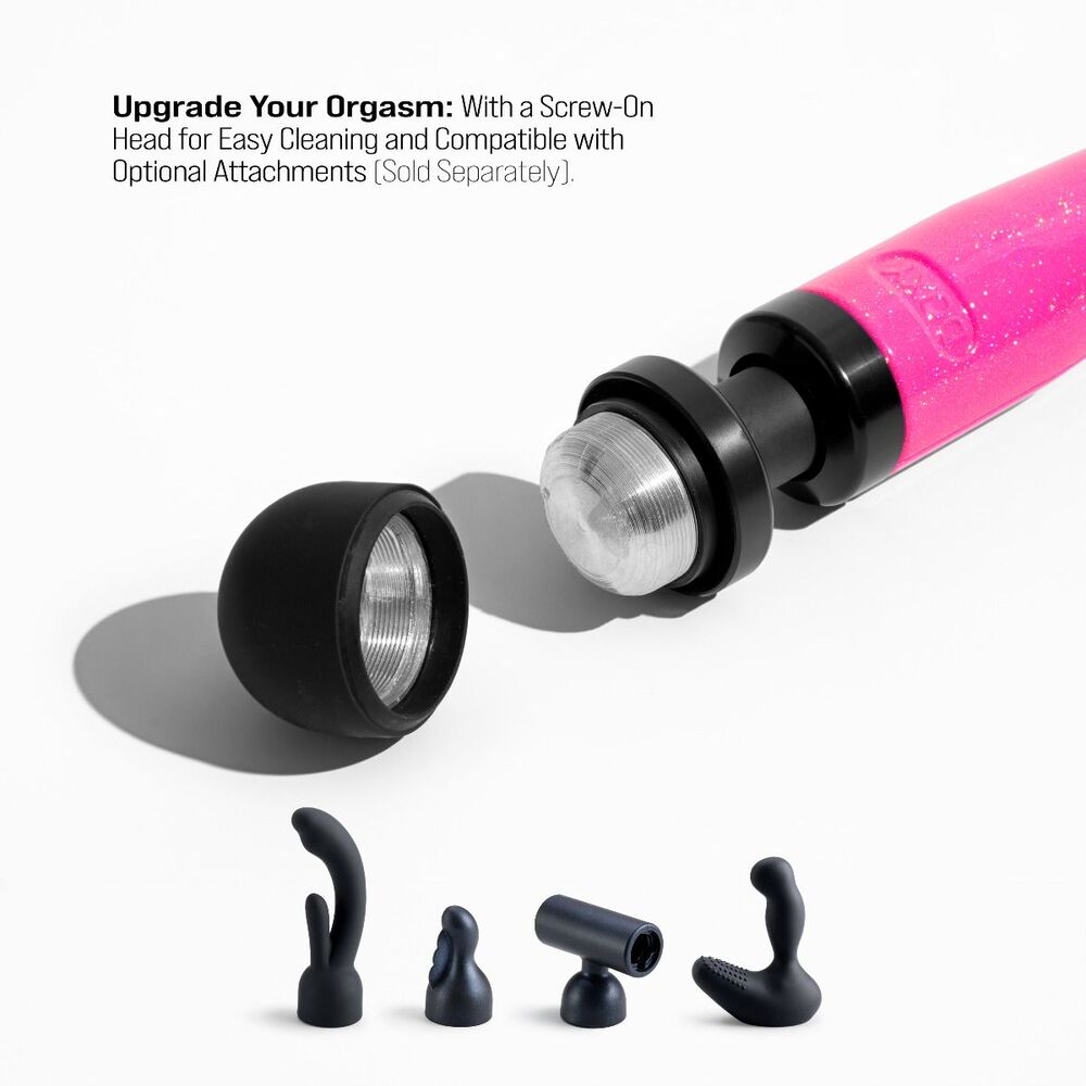 Doxy Die Cast Wand Massager, a vibrant hot pink personal pleasure device with chrome finish.