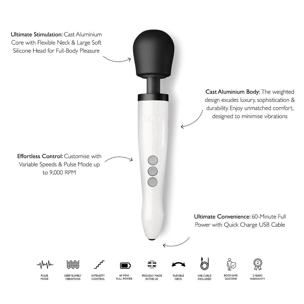 Rechargeable die-cast wand massager with a star dust finish. Ideal for personal relaxation.