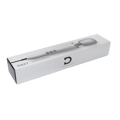 A black Doxy Wand massager, a mains-powered personal massage device for muscle relaxation.